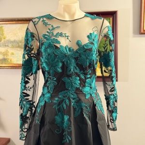 Teri Jon dress, green and black colors